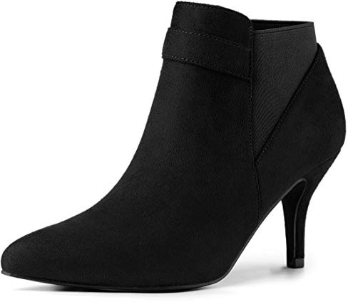 Allegra K Women's Pointed Toe Stiletto Heels Chelsea Ankle Booties Black 5 UK/Label Size 7 US
