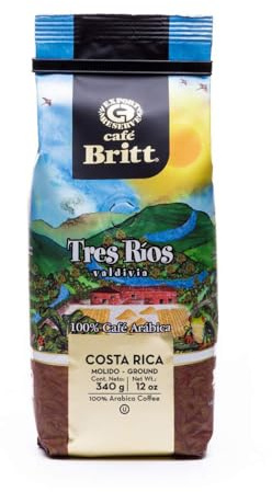 Café Britt® - Café costaricien Tres Rios Valdivia (12 oz) (1 paquet) - Café moulu, arabica, casher, sans gluten, 100% gourmet et torréfaction moyennement légère