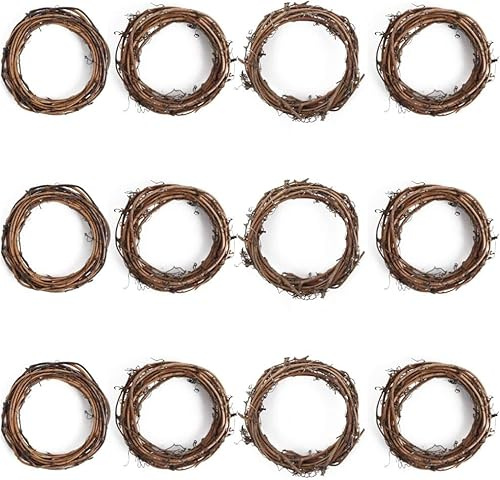 DomeStar 12PCS Natural Grapevine Wreaths, 4 Inch Small Wreath for Wall Decor, Crafts, Rattan Twig DIY Door Hanger for Home Wedding Spring Decorations