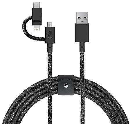 Native Union Belt Cable Universal - 2m (6,5 ft) Langes, Ultrastarkes, [MFi-Zertifiziert], Verstärktes Ladekabel mit 3-in-1 Adapter für Lightning-, USB-C- und Micro-USB-Geräte (Cosmos)