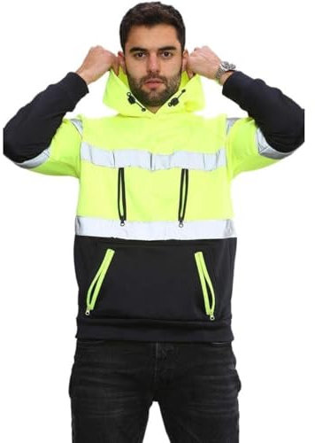 Hamishkane® Herren Fleece Pullover Warnschutzjacke Langarm Reflektor Jacke Herren Baustellen Hi Vis Hoodie Sweatshirt Warnjacke Winter
