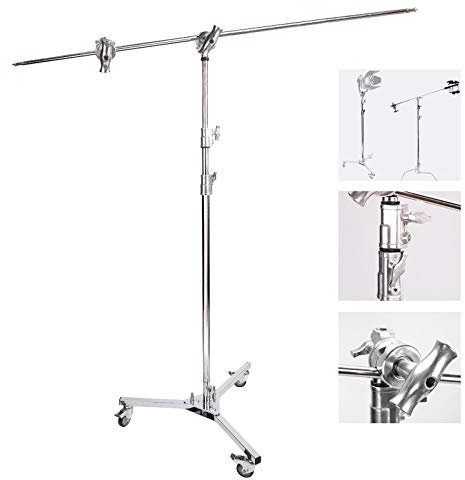 Support Professionnel Robuste en C avec Perche, Bras Solide de 127 cm, Tige de Support d'éclairage de 326 cm, roulettes pour Studio Photo, Studio vidéo, boîte à lumière monolight