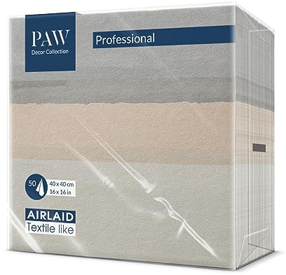PAW Serviette de Table Papier - Airlaid (40 x 40 cm) I Couleurs De La Terre, Beige, Rayures I Décoration Anniversair, Mariage, Bapteme Garcon et Fille I Structure en Tissu I Color: Fluid beige