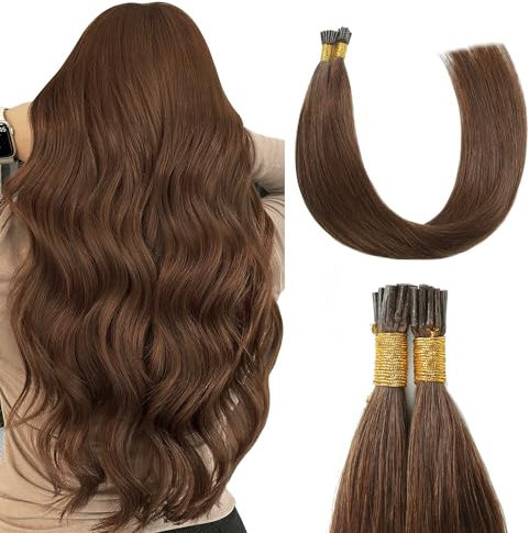 Sunya I Tip Hair Extensions Human Hair Chocolate Brown 14 Inch Pre Bonded Hair Extensions Human Hair Fusion Remy Straight Stick Tip Real Human Hair Extensions #4 Color 40 Grams 50 Strands/Package