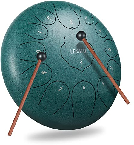 LEKATO Zungentrommel Steel Tongue Drum (12 Zoll,13 Noten in C) Alloy Handpan Instrument Mit Zungentrommeltasche Trommelstöcke Lernprogramm für Meditation Yoga Klangheilung, Malachit