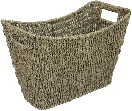 MantraRaj Seagrass Magazine Rack Storage Rack Wicker Ideal Storage for Magazines Newspapers Handles Stylish Curved Organiser Storage Basket For Home Office Living Room Bathroom Kitchen Decor