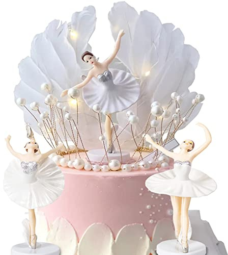 HPiano Ballerine Gâteau, 5 pièces - Figurines Ballerine, Ailes d'Ange, Noël Party, Topper de gâteau d'anniversaire dansant