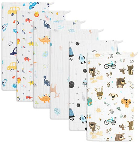 Norinori Baby Muslin Cloths Muslin Squares 6Pack - Burp Cloths hanky Washcloths 100% Cotton Super Soft and Absorbent Large 20''x10'' Newborn Essentials for Boys Girls Gift 6 Layers Machine Washable