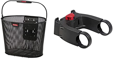 KlickFix Unisex Farradtasche Oval Plus Ef Korb Lenkerkorb, Schwarz, 25 x 36 x 27 cm & Lenkeradapter E, Schwarz, One Size Ohne Schloss, 0211EB