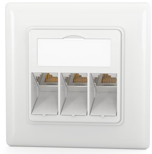 HB-DIGITAL 3-Port CAT 8 Netzwerkdose mit GHMT zertifiziertes werkzeuglos Keystone max. 40 GBit/s Unterputz Netzwerkdose RJ45 Buchse STP Geschirmt RJ45 Datendose LAN Dose - Signalweiß RAL 9003