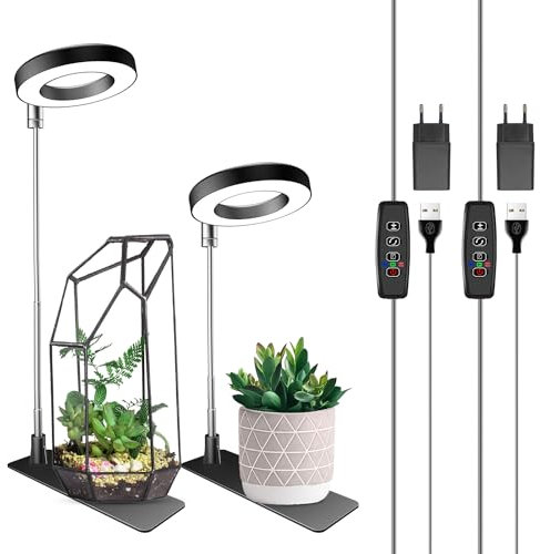 Wiaxulay LED Pflanzenlampe Vollspektrum für Zimmerpflanzen Grow Light mit 3 Modi volles Spektrum, 10 Helligkeiten, 3/9/12Hrs Timer, Pflanzenlicht, höhenverstellbares Pflanzenlichter Sockel, 2 Stücke