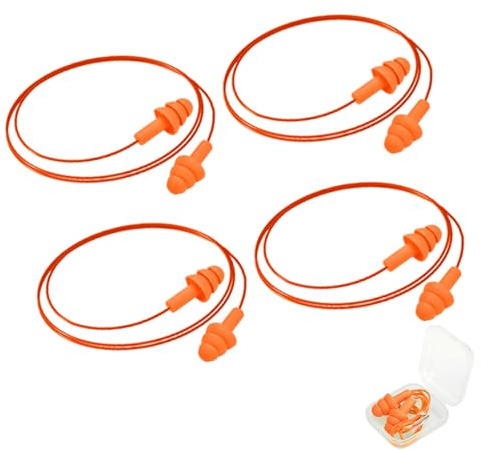 4 paia di tappi per le orecchie in silicone con corda, insonorizzanti, adatti per il nuoto, con scatola per la conservazione