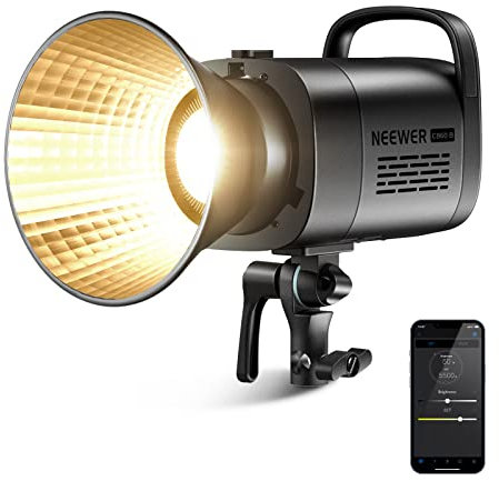 NEEWER CB60B 70W LED Video Light with 2.4G/APP Control, COB Bi Color Bowens Mount Continuous Output Lighting 2700K-6500K 34000Lux/1m CRI97+/12 Effects for Studio/Outdoor Photography/Video Recording