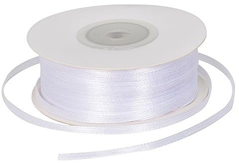 Satinband 3mm Weiß Geschenkband 91 Meter Länge Polyester Gewebtes Band Dünn zum Basteln, Einpacken, Dekorieren, Verzieren, Hochzeit, Taufe, Geburtstag, Weihnachten, Party Dekoration