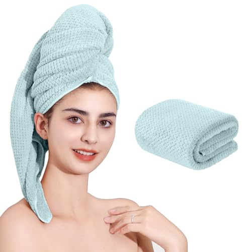 Laojbaba Microfiber Hair Towel Quick Dry Hair Drying Towel Blue 20x40 inches