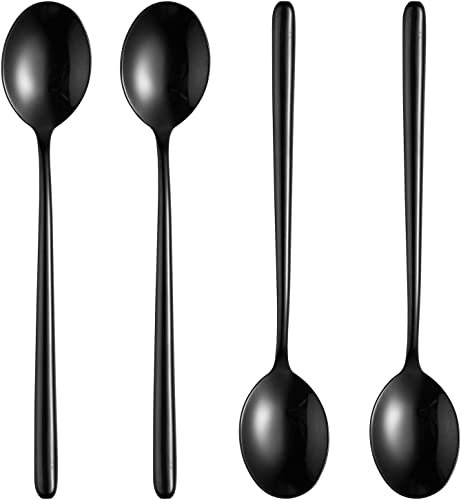 Lot de 4 cuillères à soupe coréennes à long manche en acier - 21,6 x 4 cm.