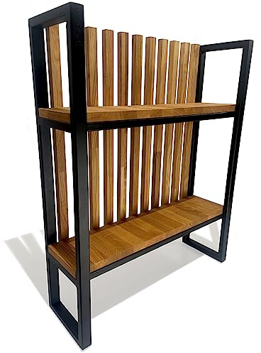 FLEXISTYLE Konsolentisch schwarz Metall Holz Eiche Industrial LOFT Design (60x80x20 Zwei Regale Lamellas)