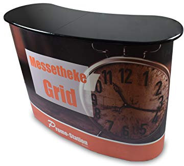 Promo-Station GmbH Promotion-Counter inklusive Banner und Druck, Messetheke, Messetresen, POS, Popup Theke 2x2 Felder, Messestand, Werbetheke, Promostand, Werbesystem, Messetheke Grid
