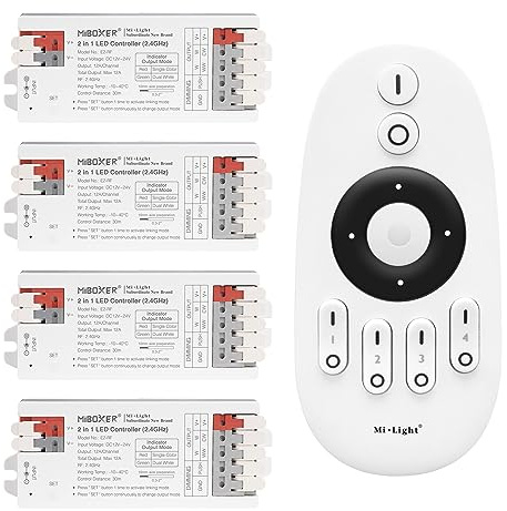 LIGHTEU®, controller LED Miboxer 2 in 1 (2,4 GHz) controller per strisce LED a colore singolo e doppio bianco DC12V/24V, frequenza PWM alta/bassa, supporto Push dim, 4x E2-RF + FUT007