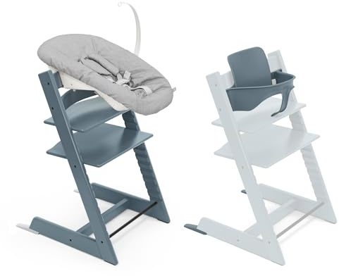 Sedia Stokke Tripp Trapp con Newborn Set e Baby Set, Blu fiordo - Design sicuro, regolabile ed ergonomico