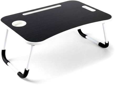 KKTECH Folding Laptop Bed Table Lap Standing Desk Sofa Breakfast Table Bed Tray Laptop Lap Desk with Cup Holder Notebook Stand Steel Legs 60x40x28cm (Black)