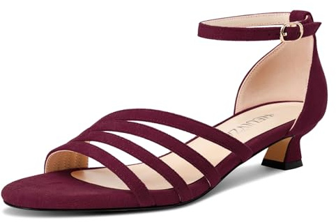 HEUIVZAR Femmes Bloc Chunky Bas Talon Heel Ouvert Bout Lanières Cheville Sandales Classique Été Boucle Dress Chaussures 3 CM Heels Rouge Bourgogne 41 EU