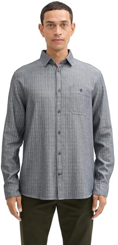 TOM TAILOR Herr 1042662 Chambray-skjorta med fiskbensmönster, 36009 – Marin fiskben Chambray, XL