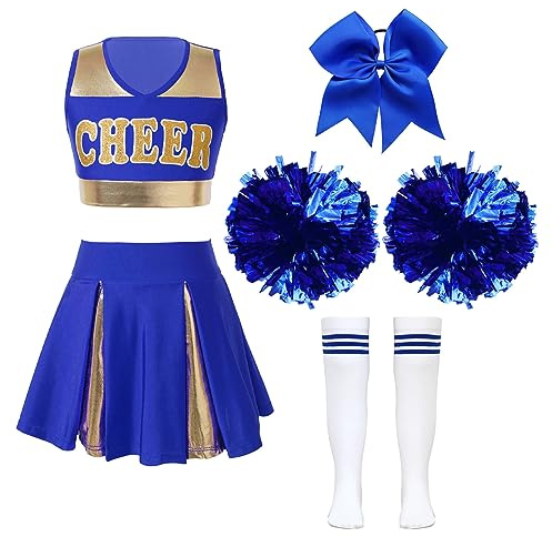 Déguisement Pom Pom Girl Enfant Fille Uniforme Pom-pom Girl A Bleu 7-8 ans
