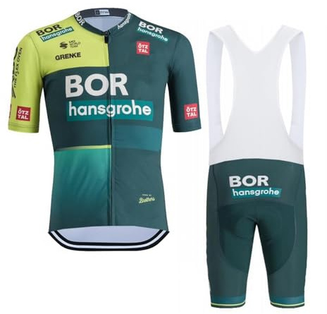 SGCIKER 2024 Herren BORAHansgrohe Radtrikot Set, Kurzarm Fahrrad bekleidung Lätzchen Kurzsets Gel Pad（3XL