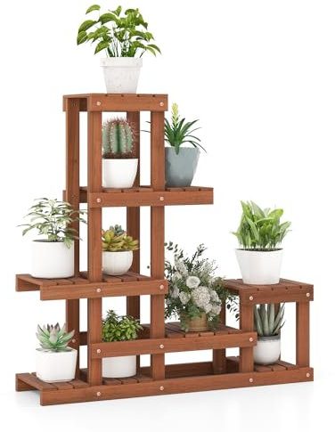 COSTWAY Pflanzenregal mit 6 Ebenen, Blumenregal Holz, Blumenständer Blumentreppe, Pflanzentreppe Holzregal Blumenbank, Pflanzenständer für Balkon, Garten, Terrasse (90x25x91,5cm)