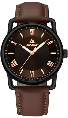 LN LENQIN Mens Watches Leather Watch Analog Quartz Watches Men 30M Waterproof Men's Wrist Watches Fashion Business Watch for Man (Dark Brown Black Coffee)