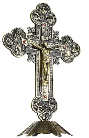 HiyyFloy Brass Jesus Christ Altar Decor 21cm Crucifix Cross Jesus on Cross Jesus Christ Statue for Home Office Church Decor