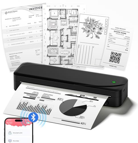 Thermodrucker A4,Mobiler Drucker A4 für Unterwegs,Tragbarer Drucker M833 für Büro, Schule, Zuhause Kompatibel mit Smartphones und Computern für A4/216mm/210mm/110mm/53mm Thermopapier,Schwarz