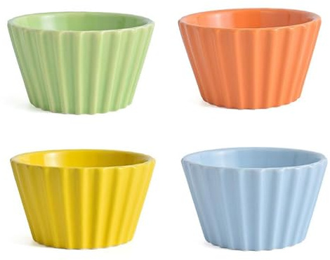 Lot de 4 ramequins en céramique de 140 ml, plats à ramequins empilables colorés pour soufflé à la crème brûlée, moules de cuisson en porcelaine pour pudding, passent au lave-vaisselle 9X5CM B