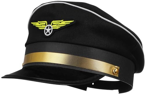 Ciieeo Verstellbare Pilotenmütze Admiral- -Mütze Cosplay-Matrosenmütze Schwarze Pilotenmütze Für Halloween-Kostüm-Accessoire