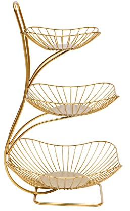 Brride 3-Etagen Obst-Etagere, moderne Obstschale, metallener Obstkorb, Obstständer für Gemüse, Snacks, dekorativer Gold-Obstkorb