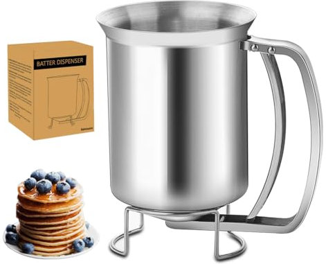 Teigspender Teigportionierer 680ml Pfannkuchenteigspender Portionierer Teig Edelstahl Kuchen Teigspender Pfannkuchen für Muffins Manuell Kunststoff Teigdosierer Teig Spender