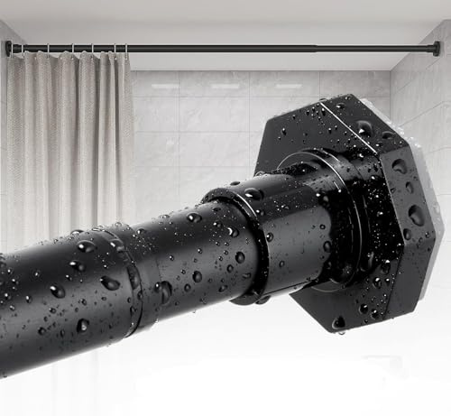 ALLZONE Tension Shower Curtain Rods No Drilling, 29 to 85 Inches, Spring Loaded Curtain Rods for Windows, Adjustable Shower Rod for Bathroom, Heavy Duty Tension Rod Fits Various Wall Types, Black