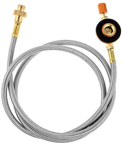 Aupoko Camping Gas Stove Extension Hose 1m, Camping Fuel Canister Valve Tube Pipe Hiking Stove Butane Gas Adapter Convert Connector (1 Meter Flat Gas Tank Extension Tube)