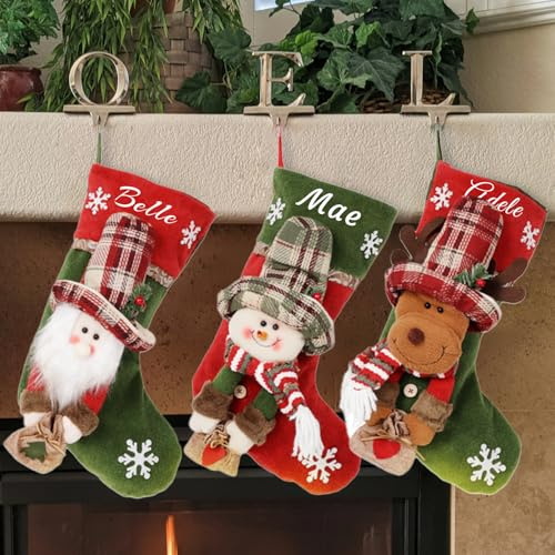 LINGYULG Personalisierte Weihnachtsstrümpfe mit Namen, Weihnachtsstrumpf, Hirsch, Zwerg, Weihnachtsmann, Schneemann, Sackleinen, Weihnachtsstrumpf, Urlaub, Weihnachtsdekoration, Geschenke für Familie