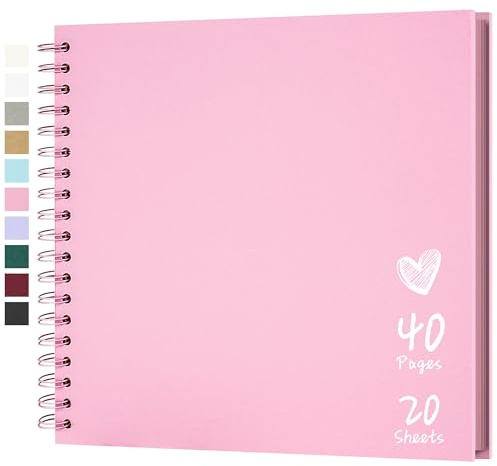 Hiwhy Scrapbook 10x10 Inch DIY Scrapbook Album Hardcover Kraft Paper Scrap Book Photo Albums 20 Sheets Memory Book for Family Wedding, Pink