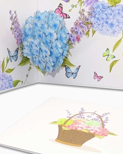 Carte pop-up hortensia et papillons - Carte d'anniversaire - Carte florale 3D