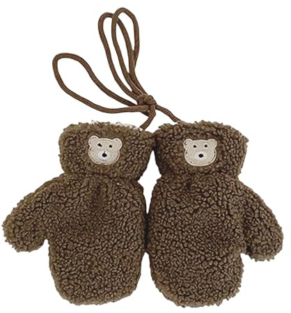DWE Toddler Mittens, Winter Baby Boys Girls Gloves Warm Plush Lined Full Finger Kids Gloves Cold Weather Ski Gloves with String 1-5 Years Old (Coffee)