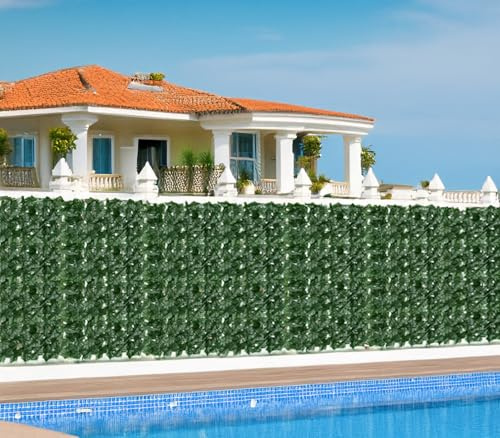 Home Tresor Siepe Finta Artificiale Rotolo Rete Frangivista Sintetica Ornamentale Verde 1x3 mt Foglie Edera Balcone Terrazzo Giardino Coprente - 100x300 cm