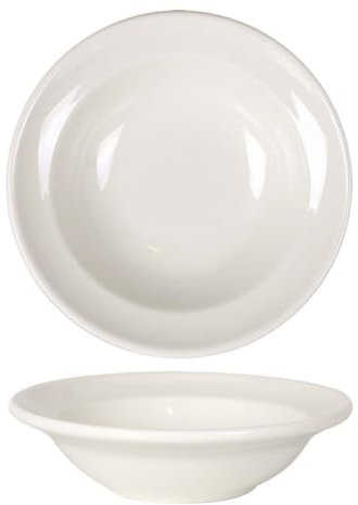 Pack de 12 assiettes rondes à manger, creuses et empilables HENRY, plat à fruits et dessert, pâtes et soupe en porcelaine beige - Dimension: 16 x 4 cm