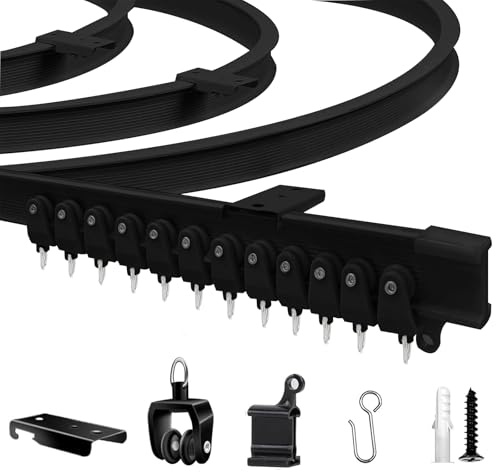 JIHXYER Riel Cortina Techo Flexible para Montaje en Techo, 5 m, Negro | PVC, Acero Inoxidable & Metal, Deslizamiento Suave, para Ventanas Saledizas, Autocaravanas, Separadores & Cortinas de Ducha