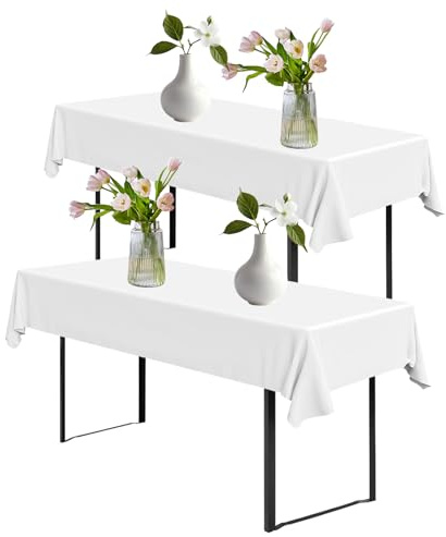 2 Stück Biertisch Tischdecken 100x250 cm, Tischdecke Geburtstag Wasserdicht und Abwaschbar, Gartentischdecke Wetterfest, Bierbank Tischdecke für Hochzeit, Party, Wohnzimmer, Esszimmer (Weiß)