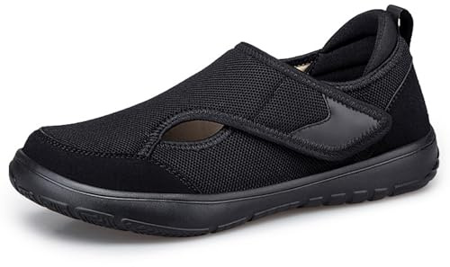 Diabetiker Schuhe Damen Herren Extra Weit Hausschuhe mit Klettverschluss Leichte Atmungsaktive Rutschfest Walkingschuhe Orthopädische Breiten Freizeitschuhe Senioren Gesundheitsschuhe，Schwarz，38 EU