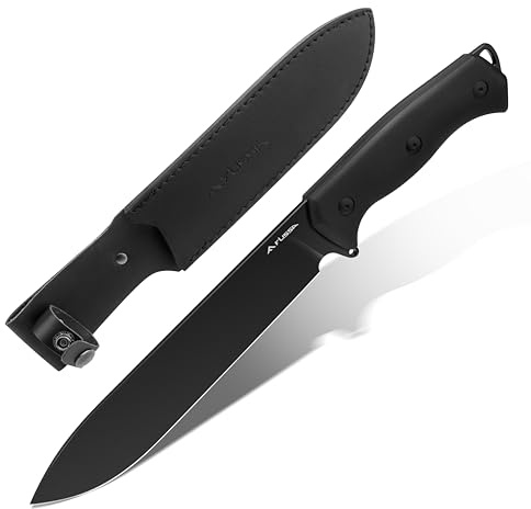 FLISSA 13.5-Inch Fixed Blade Knife with Leather Sheath, 14C28N Steel Full Tang Blade, G10 Handle for EDC Outdoor Hiking, Camping, Hunting, Survival, Gift for Men Women