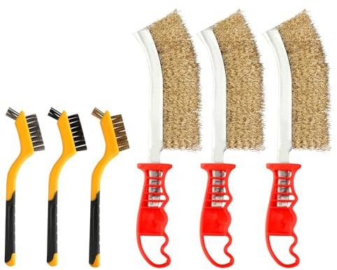 6 PcsBrosse Metallique a Main, Brosse Métallique en Acier, Brosse Laiton, Brosses Métalliques en Acier Inoxydable Nylon Laiton pour Nettoyer Rouille Peinture Scories de Soudure (3 Grands + 3 Petite)